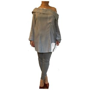 White and blue striped blouse